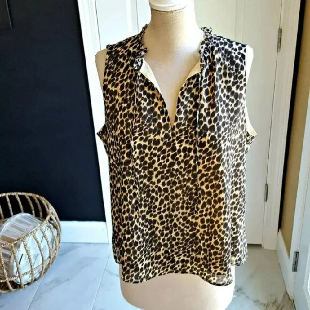 J CREW Animal PRINT Sleeveless BLOUSE SZ L